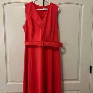 Coral Midi dress with belt